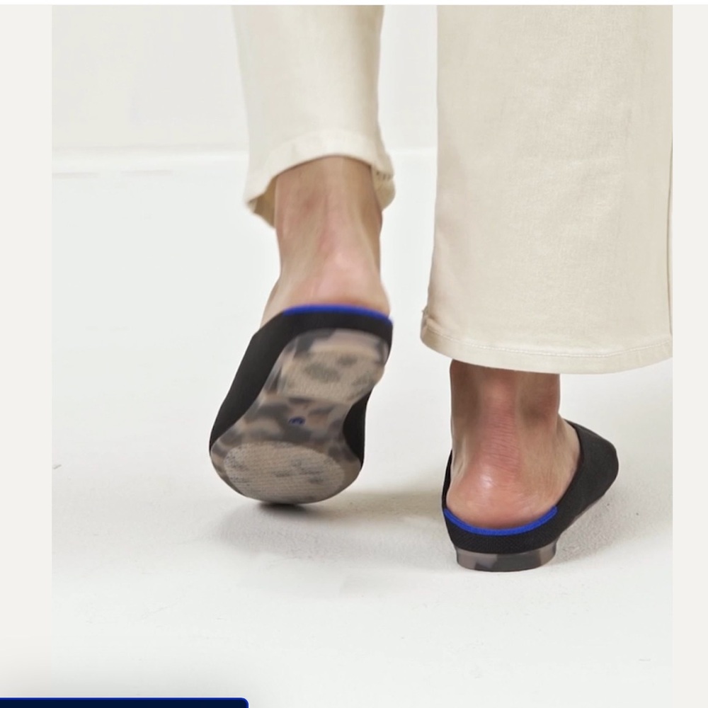 Rothy's Olive Green Pointed Slip-On Flats with Blue Heel Accent - Picture 8 of 13